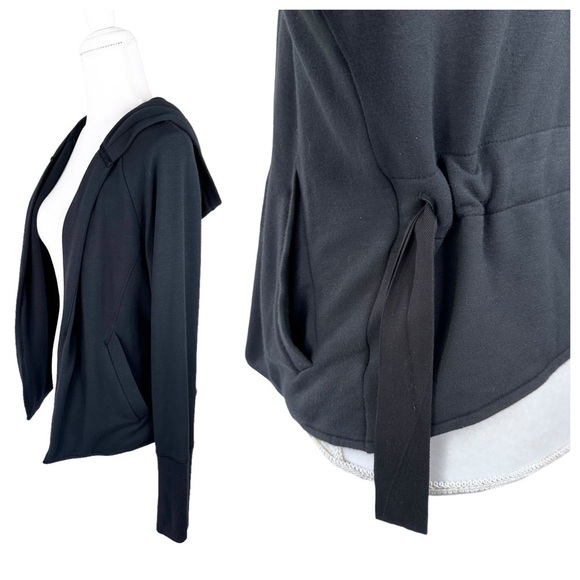 Athleta black open cardigan jacket sweatshirt soft hoodie rear tie small active - Picture 5 of 15